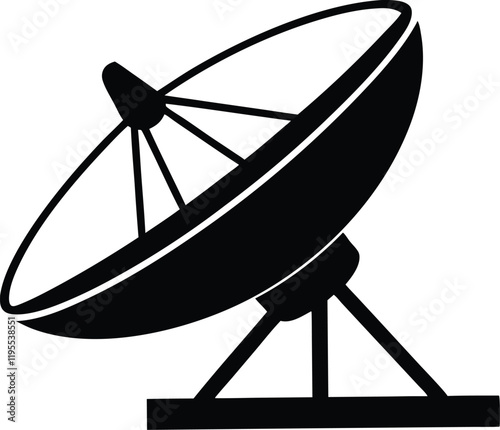 Large satellite dish antenna icon silhouette vector