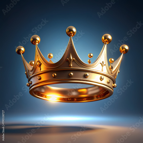 Golden Royal King Crown 3D Render Luxury Jewel Elegant Design art blue regal power metal shiny light