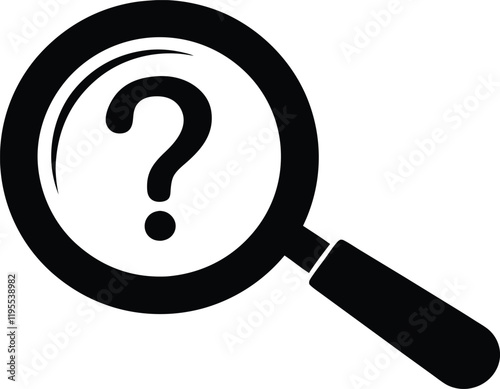Magnifying glass question mark silhouette,Magnifying glass black vector icon