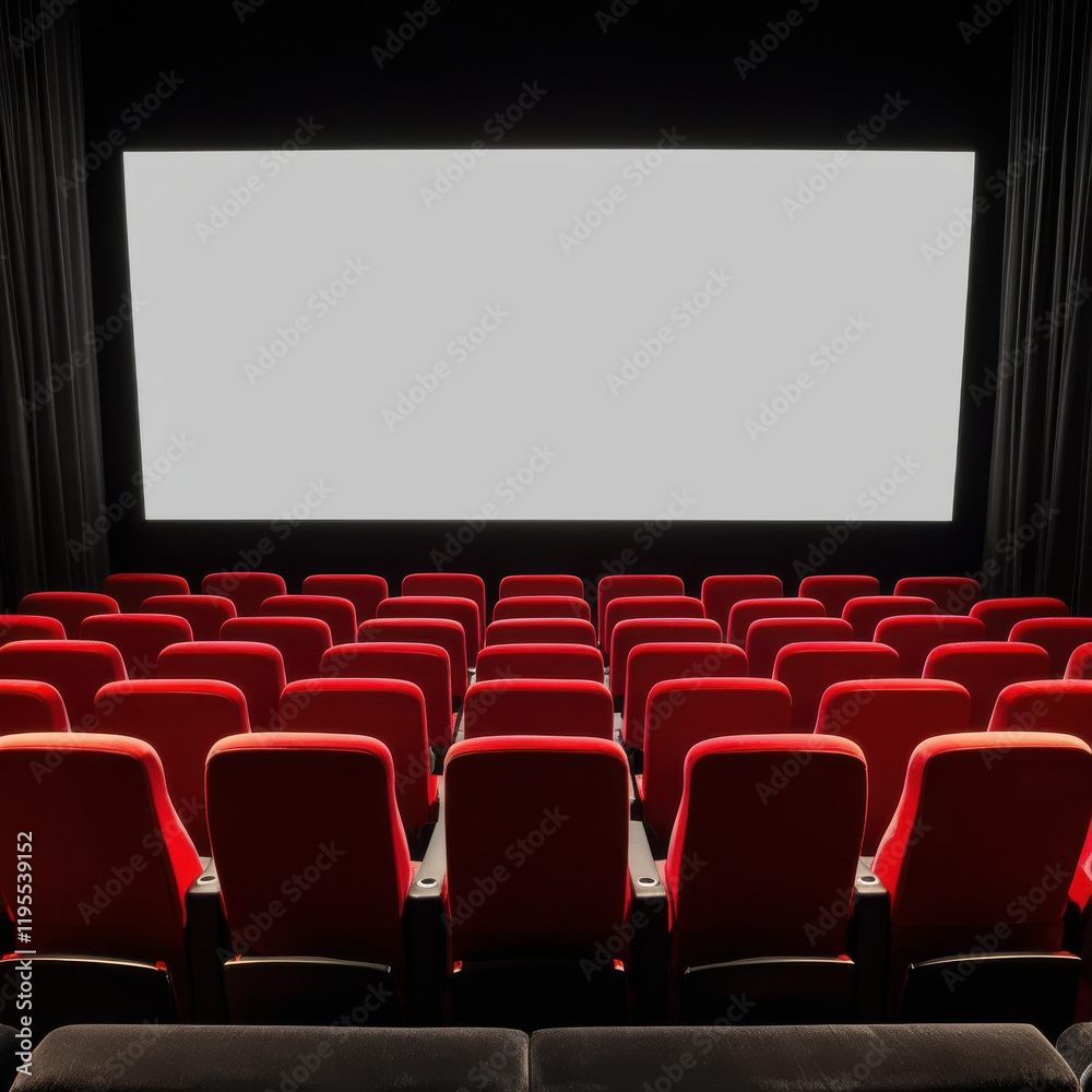 Obraz premium Cinema Experience: Red Seats and a Giant Screen Suitable for Mockup