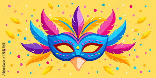 Vibrant Carnival Mask with Colorful Feathers and Mardi Gras Decoration in Festive Atmosphere