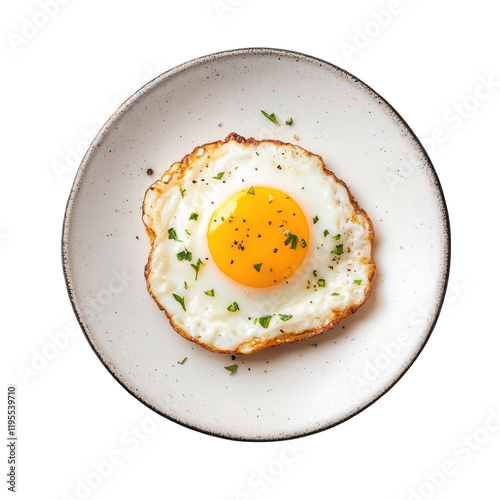 Half fried egg top view isolated on transparent background
