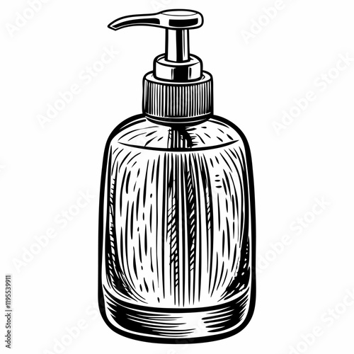 Hand Soap Dispenser Vector Illustration in Vintage Sketch Style