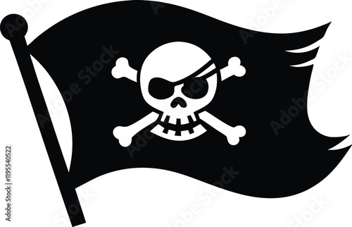 pirate flag with a skull and crossbones silhouette, skull and crossbones flag silhouette icon