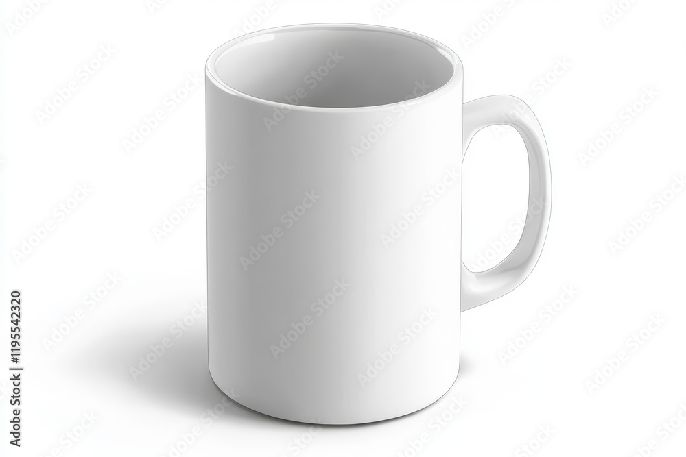 Plain white ceramic coffee mug with handle, isolated on white background. (3)