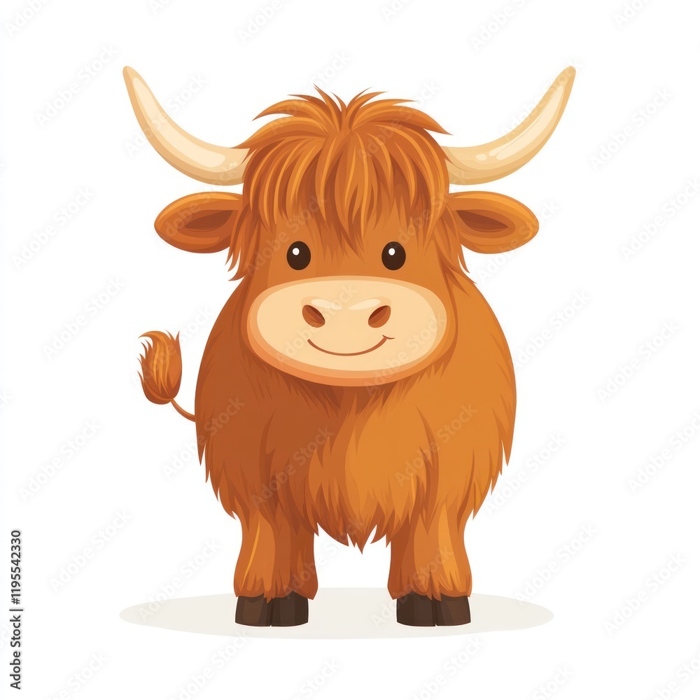 Cute cartoon yak, front view, white background, nothing else Cute cartoon yak, front view, white background, nothing else