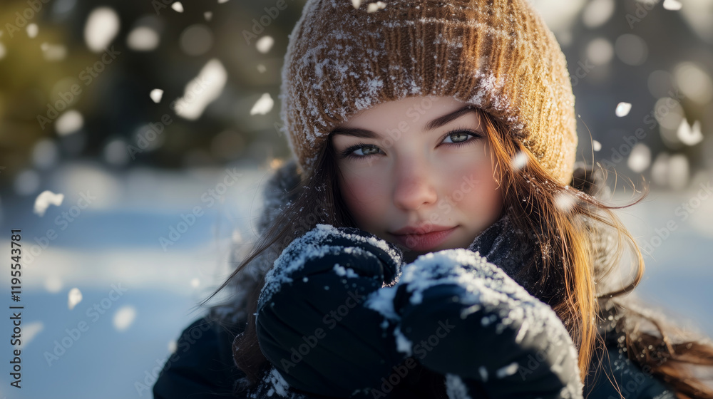 Winter wonderland portrait serenity in a snowy forest setting Winter wonderland portrait serenity in a snowy forest setting