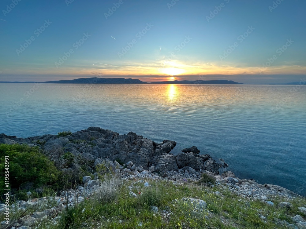 Sunset over the Adriatic Sea in the area at the foot of the Velebit mountain - Jablanac, Croatia (Zalazak sunca nad Jadranskim morem u podvelebitskom području - Jablanac, Hrvatska) Sunset over the Adriatic Sea in the area at the foot of the Velebit mountain - Jablanac, Croatia (Zalazak sunca nad Jadranskim morem u podvelebitskom području - Jablanac, Hrvatska)