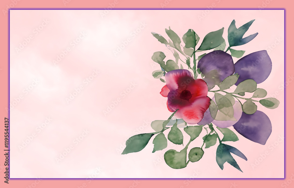 Blume in Wasserfarbe - Karte in rosa mit Blumendekoration in Wasserfarbe zu Geburtstag, Hochzeit, Genesung oder Valentinstag