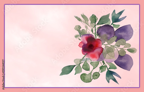 Obraz na płótnie Blume in Wasserfarbe - Karte in rosa mit Blumendekoration in Wasserfarbe zu Geburtstag, Hochzeit, Genesung oder Valentinstag w salonie
