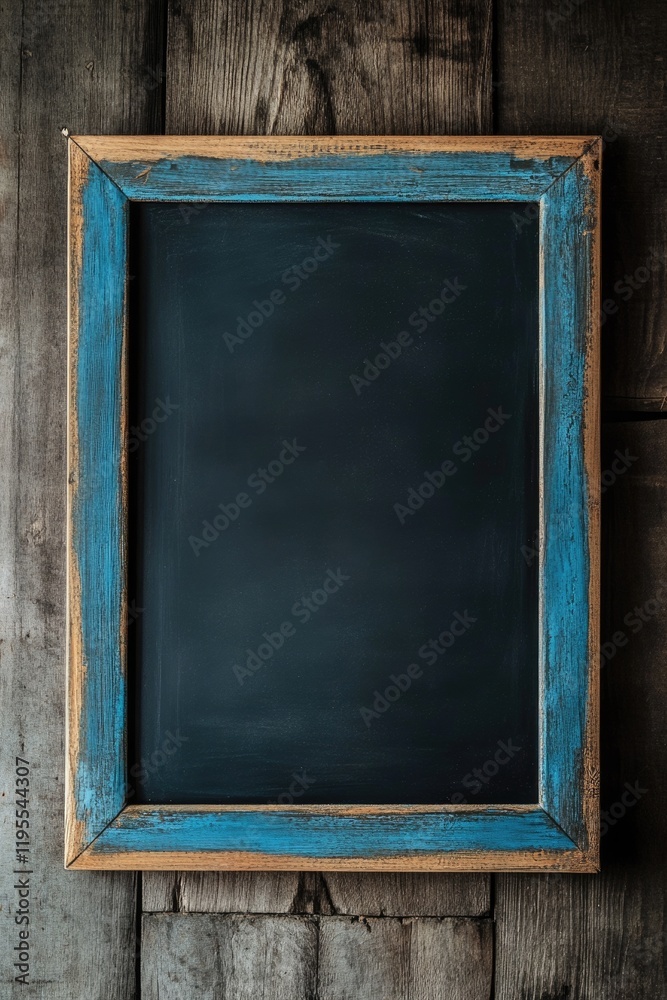 Fototapeta premium Blank Blue Chalk Board in Wooden Frame: Ideal for School Presentations and Creative Expressions