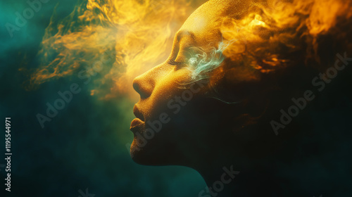 Woman with her eyes closed and spiritual ethereal energy floating around her mind