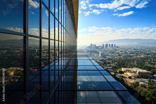 Aerial View of Century City: Los Angeles Skyline with Beverly Hills and Santa Monica Mountains in Afternoon Light photo