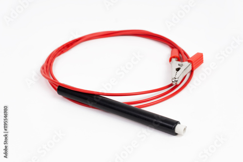 Red Plating Electrode Holder with Alligator Clip on White Background photo