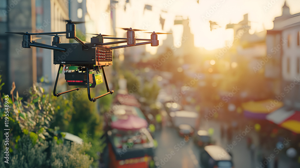 A smart city market with automated checkout system with drone A smart city market with automated checkout system with drone