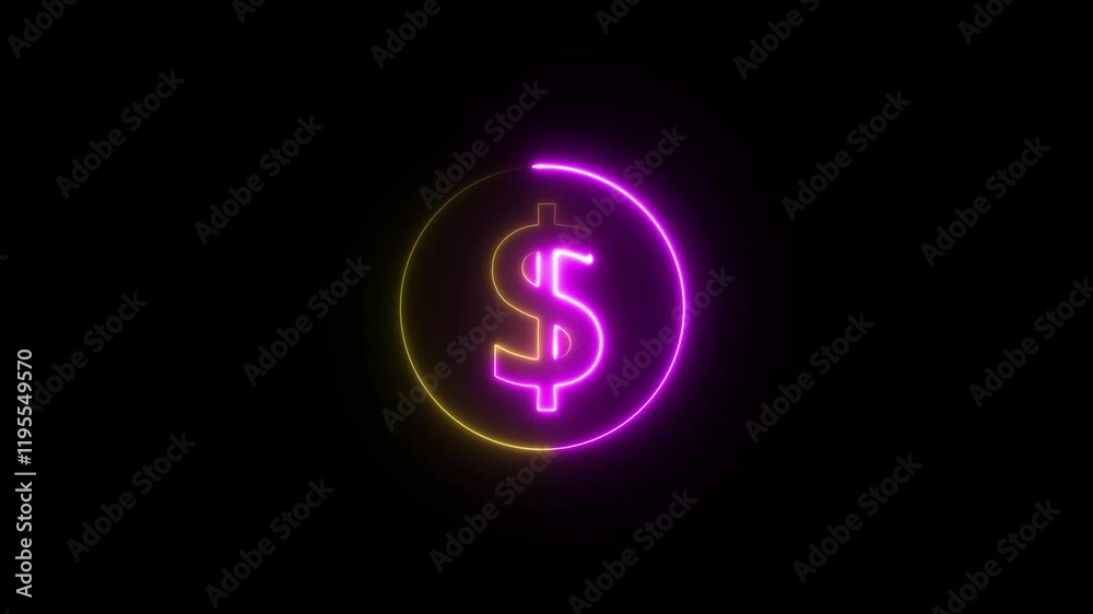dollar sign, dollar icon animation. glowing neon dollar sing animation, neon line circle animation.