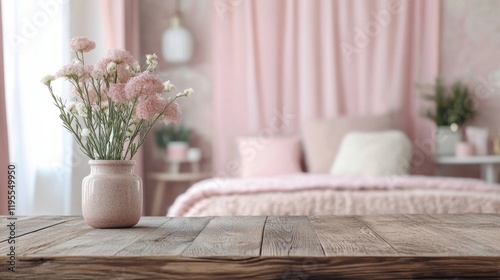 a vase with flowers on a wooden table