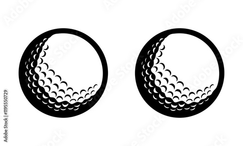 Vector Golf Ball - Black and White Close-up Icon isolated on transparent background.