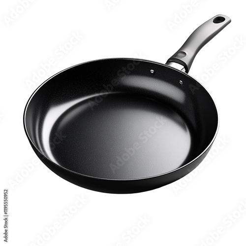 A black frying pan with a smooth interior and a sturdy handle, ideal for cooking.