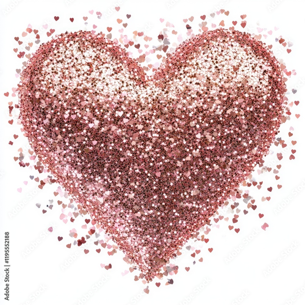 Shimmering Rose Gold Heart. A Delicate Symbol of Love with Pale Pink Sparkles