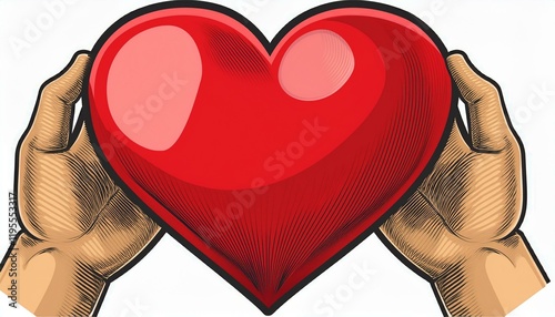 closeup hand holding red heart illustration  isolated on white background