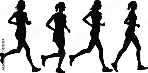 Set of women  running  silhouette vector illustration