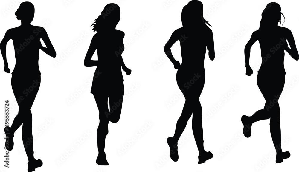 Set of women running silhouette vector illustration Set of women running silhouette vector illustration