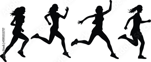 Set of women  running  silhouette vector illustration