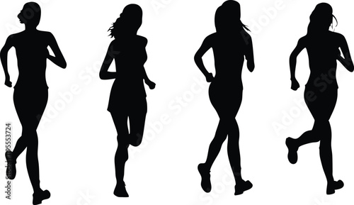 Set of women  running  silhouette vector illustration