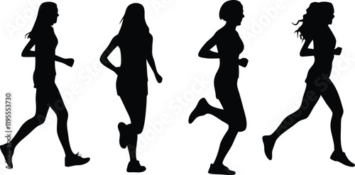 Set of women  running  silhouette vector illustration