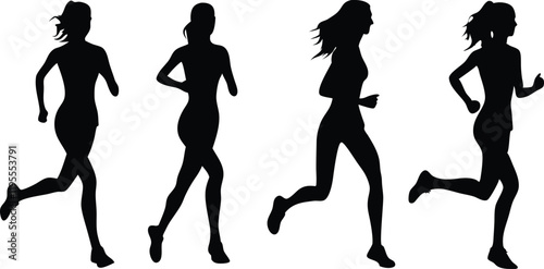 Set of women  running  silhouette vector illustration