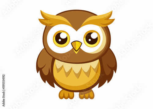 Cute Cartoon Owl with Big Yellow Eyes and Adorable Expression in Kawaii Style
