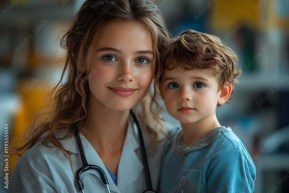 Pediatrician Caring for Child in Medical Office Pediatrician Caring for Child in Medical Office