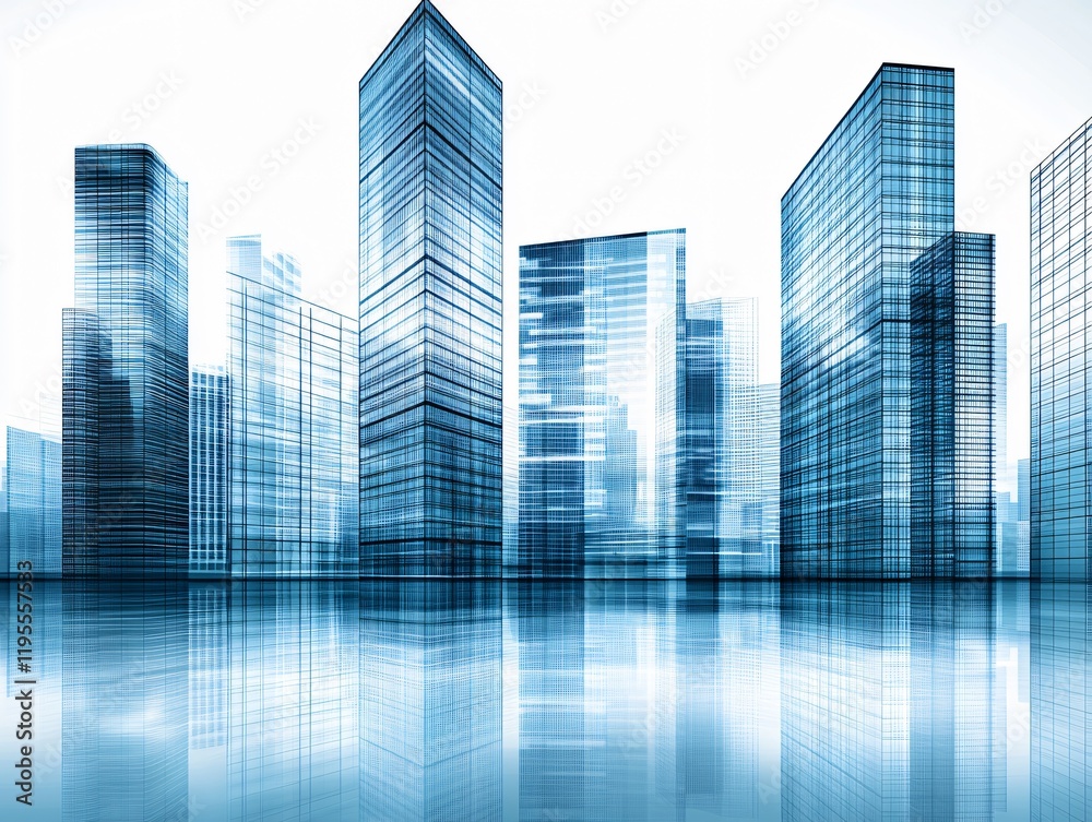 Modern Cityscape Skyline Reflection Digital Art Modern Cityscape Skyline Reflection Digital Art