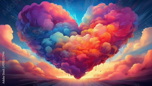 colorful heart of clouds generative ai