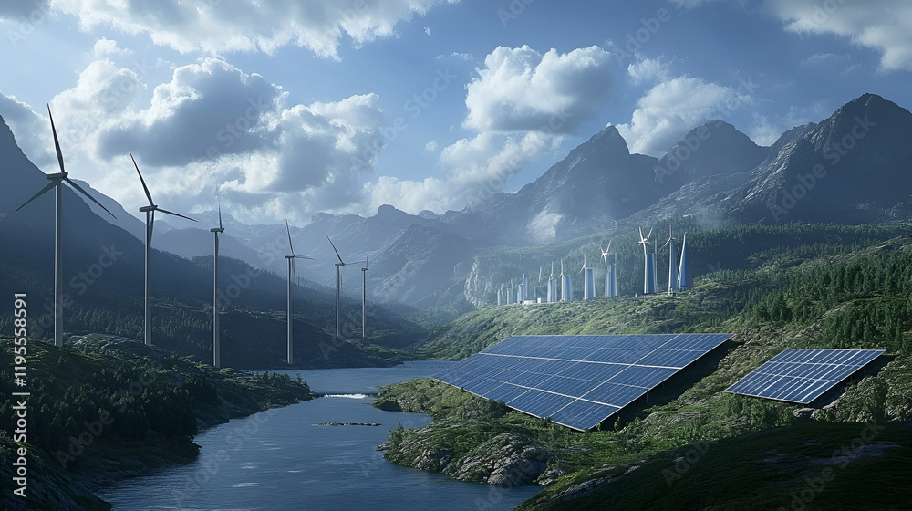 Obraz premium A smart grid visualization showing renewable energy
