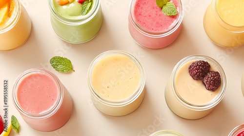 Wallpaper Mural vegan smoothies in pastel color, Colorful Vegan Smoothies in Pastel Jars Torontodigital.ca