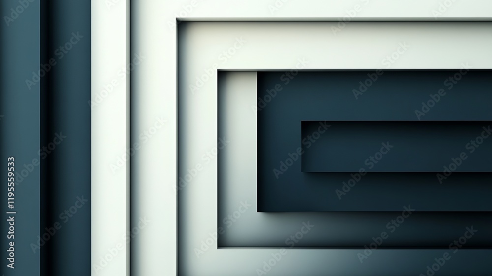 Abstract geometric background featuring nested squares in shades of white and dark teal. Clean lines and a modern design. Abstract geometric background featuring nested squares in shades of white and dark teal. Clean lines and a modern design.