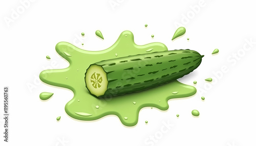 Fresh cucumber with green splash on a white background