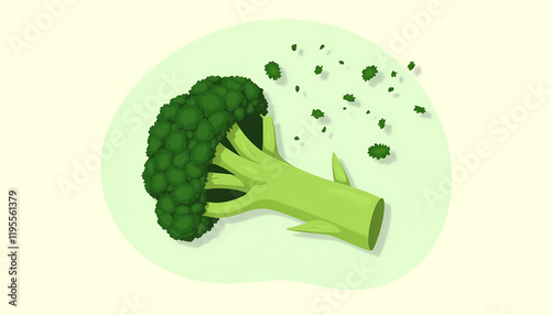 Fresh broccoli with scattered pieces on a light background