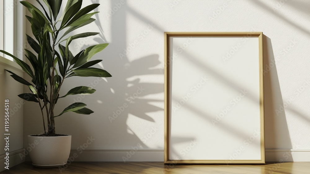 custom made wallpaper toronto digitalminimalistic poster frame mockup, leaning against a white wall, with a wooden floor