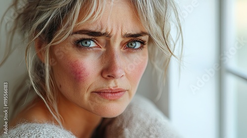 Woman suffering from lupus showing butterfly rash on face