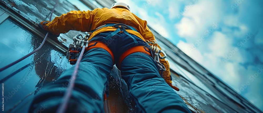 Professional industrial climber in helmet Professional industrial climber in helmet