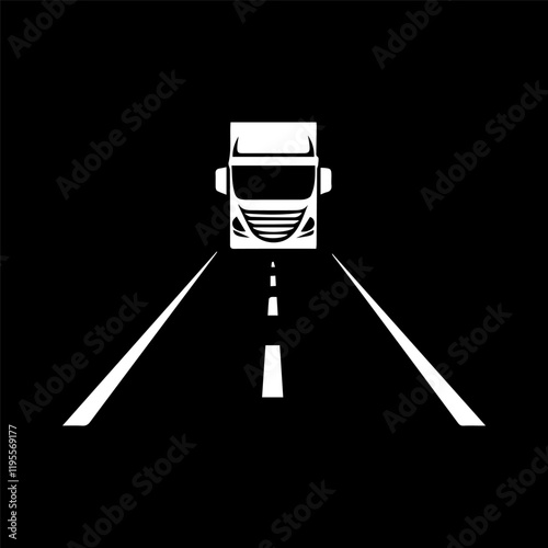 Illustration of a truck and trailer. Vector monochrome Template for badge design.