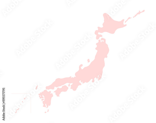 シンプルな薄いピンク色の日本地図のイラスト - ポップでかわいいシルエットの日本列島のマップ