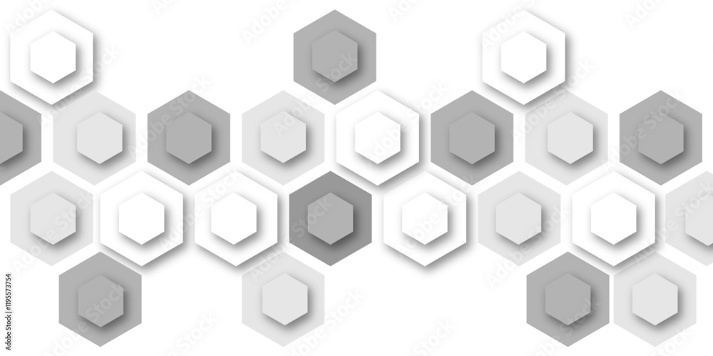 Abstract white and grey hexagon technology geometric pattern concept white background. Use for template, wallpaper, website vector illustration.