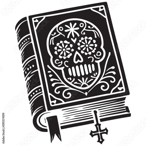 The Book of the Dead Silhouette Vector Illustration, Solid White Background.