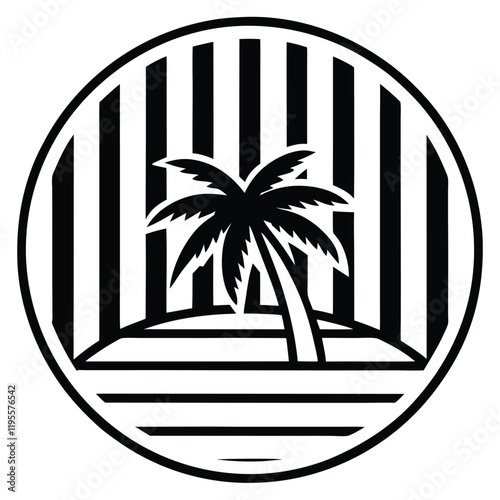 A summer holiday silhouette on retro stipe background.