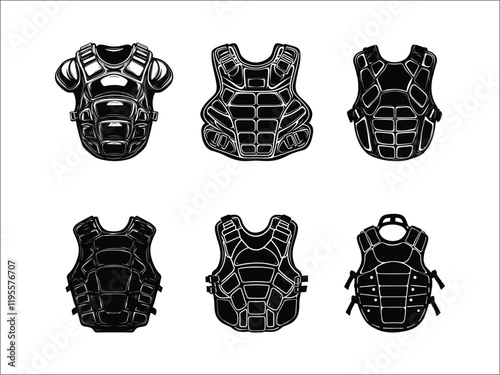 Baseball Catcher Chest Protector Silhouettes - Sports Gear Vector Icons