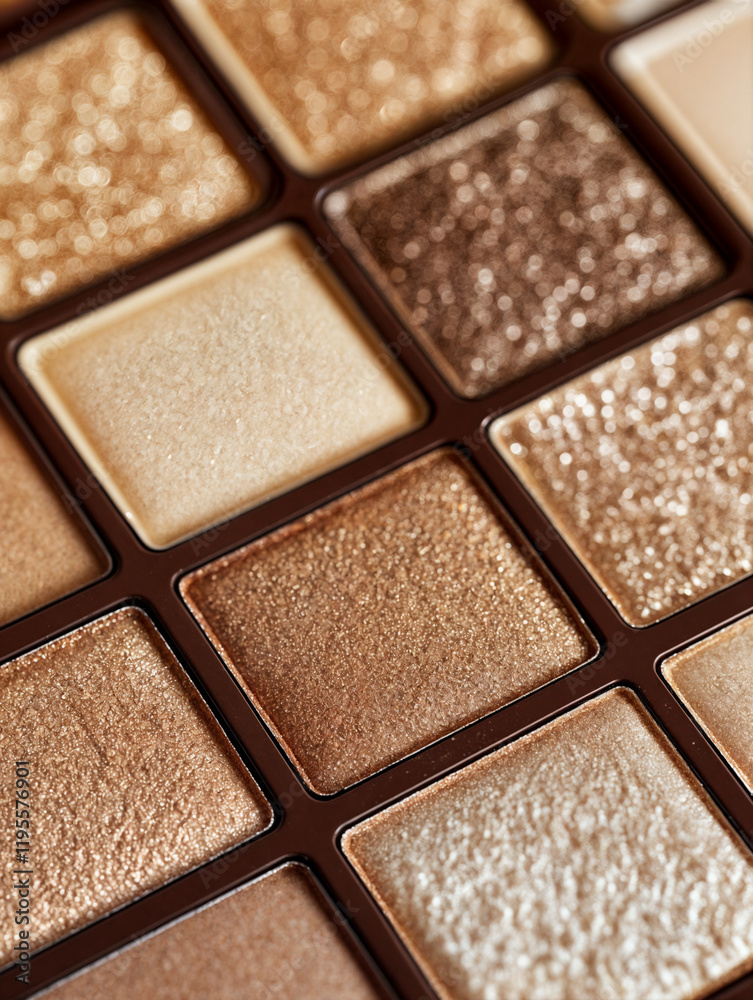 Fototapeta premium The eyeshadows are arranged in neat squares with some crushed and scattered around